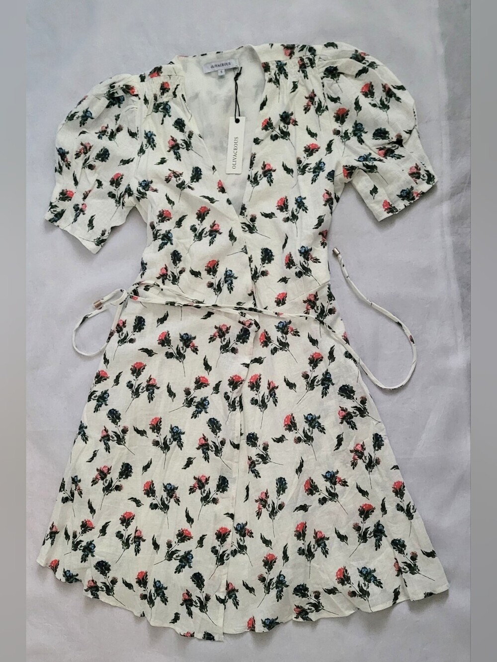 NWT! Olivaceous Fall Boho Garden Party Cottagecore Women's Wrap Mini Dress Small